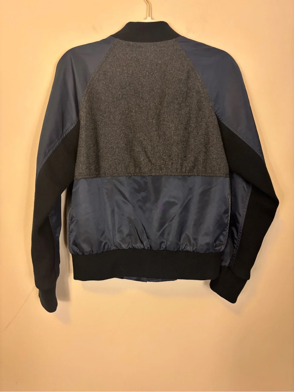 J. Crew Navy Satin & Gray Wool Pinstripe Bomber Jacket Women’s Medium